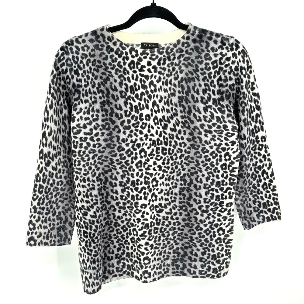Talbots Black and White Leopard Print Crewneck Sweater